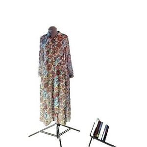 Emily Lovelock Size 6 Buttonup Long Sleeved Sheer Multicolored Maxi Dress